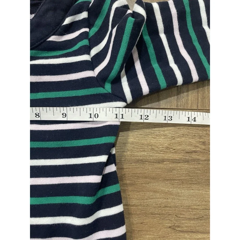 Janie & Jack Navy Blue Green White Striped Long Sleeve Dress Girls Size 5